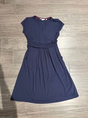 Boden Navy Faux-Wrap Cap Sleeve Midi Dress